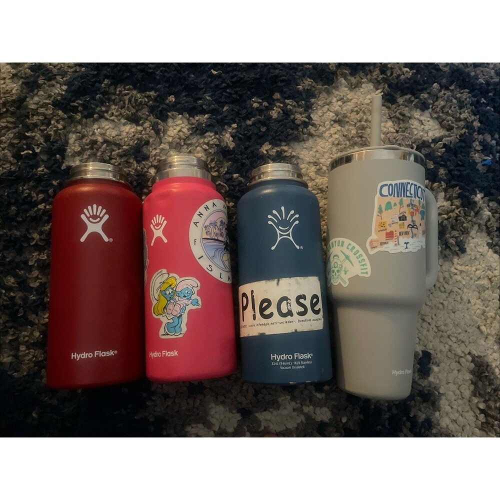 Lot Of 4 Hydro Flask 32oz Pink Red Blue Gray Cup With Straw 40oz